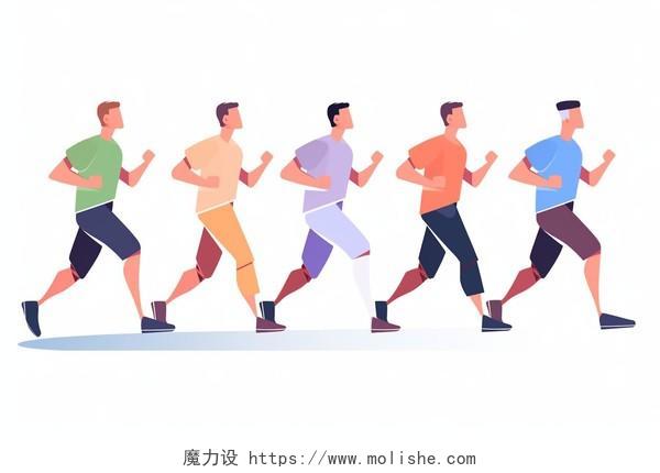 人物五个年轻人快乐慢跑卡通AI插画